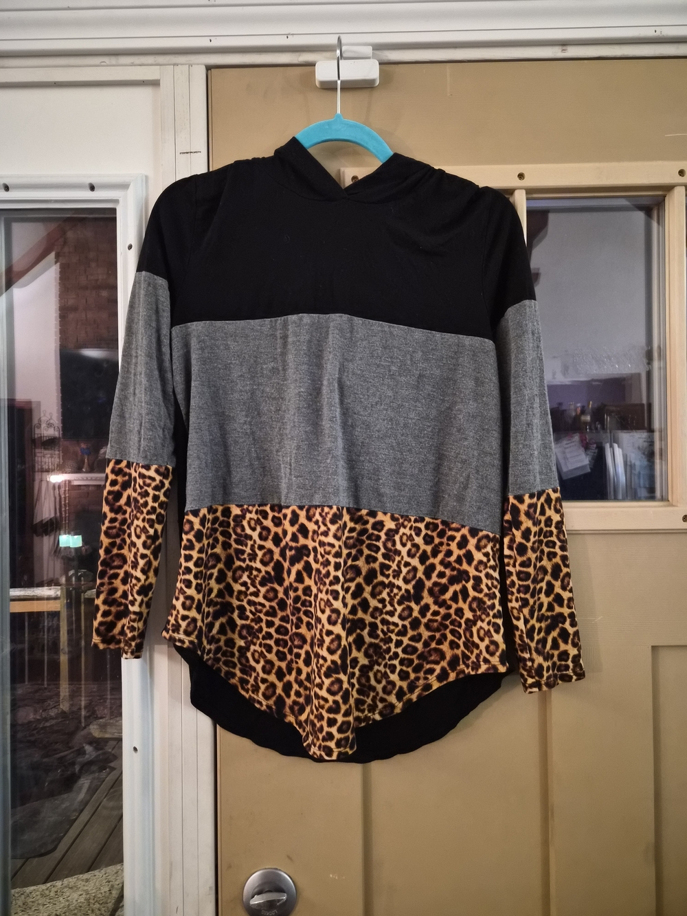 Bombom Leopard Colorblock Hoodie Top Black Gray Boutique Made USA